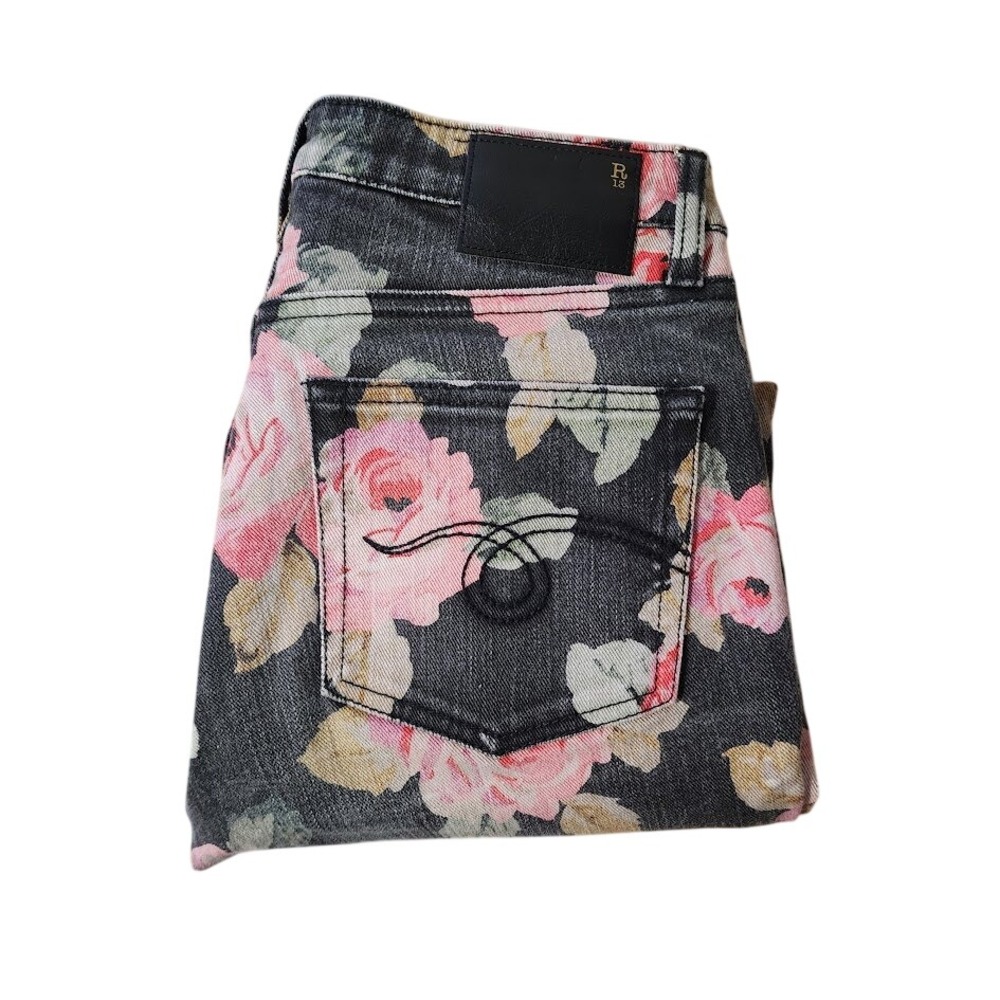 R13 Kick Fit Crop flare jeans in dark moody floral witchy dark academia size 27
